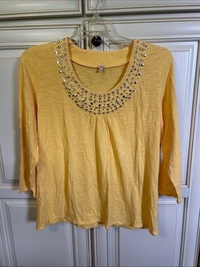 Reba Yellow Top with Jeweled Scoop Neck